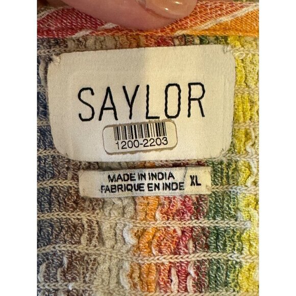 Saylor Dress Women XL Multicolor Striped V Neck Smocked Ruffle Trim Alma Mini - Picture 11 of 12
